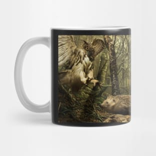 Natural environment diorama - A owl attacking a hedgehog Mug